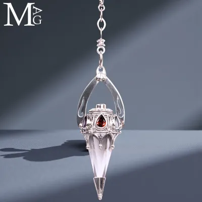Pendolo Gotico in Argento con Quarzo Ialino e Gemme Naturali.