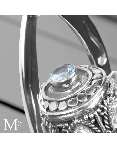 Pendolo Gotico in Argento con Quarzo Ialino e Acquamarina.