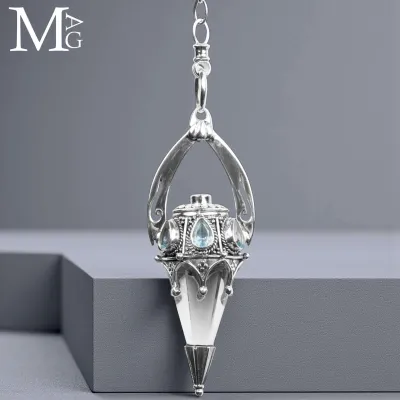 Pendolo Gotico in Argento con Quarzo Ialino e Acquamarina.
