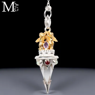 Pendolo Angelico in Argento con Quarzo Ialino, Opali, Granato e Ametista.