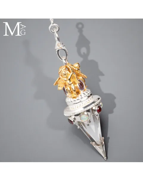 Pendolo Angelico in Argento con Quarzo Ialino, Opali, Granato e Ametista.