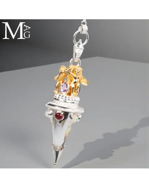 Pendolo Angelico in Argento con Quarzo Ialino, Opali, Granato e Ametista.
