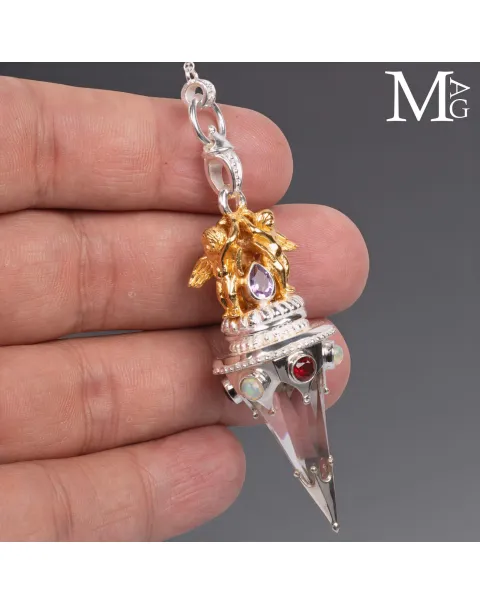 Pendolo Angelico in Argento con Quarzo Ialino, Opali, Granato e Ametista.