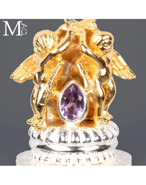 Pendolo Angelico in Argento con Quarzo Ialino, Opali, Granato e Ametista.