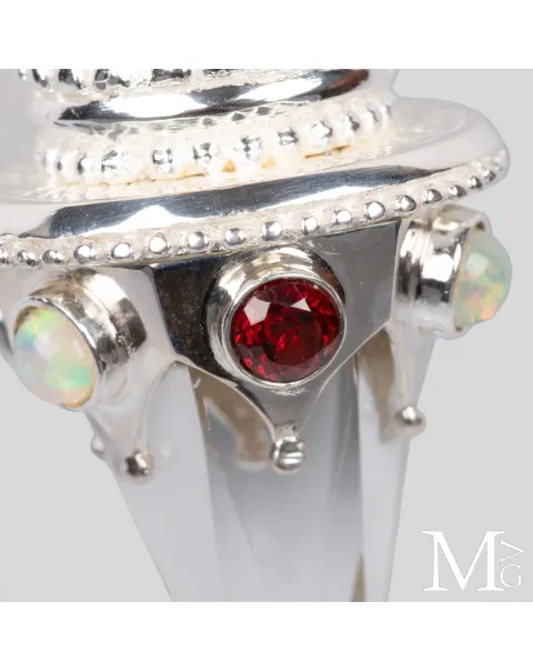 Pendolo Angelico in Argento con Quarzo Ialino, Opali, Granato e Ametista.