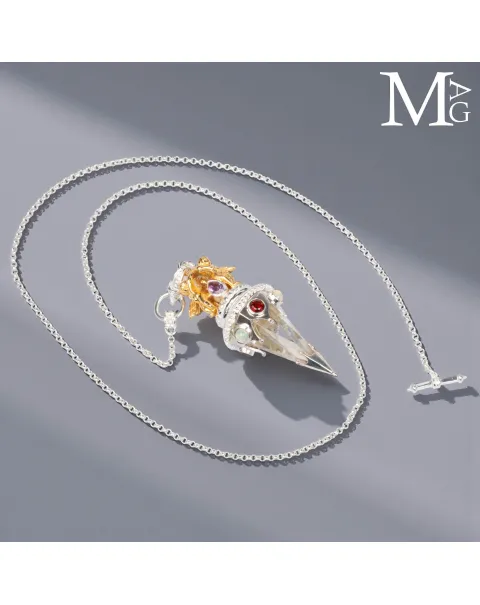 Pendolo Angelico in Argento con Quarzo Ialino, Opali, Granato e Ametista.