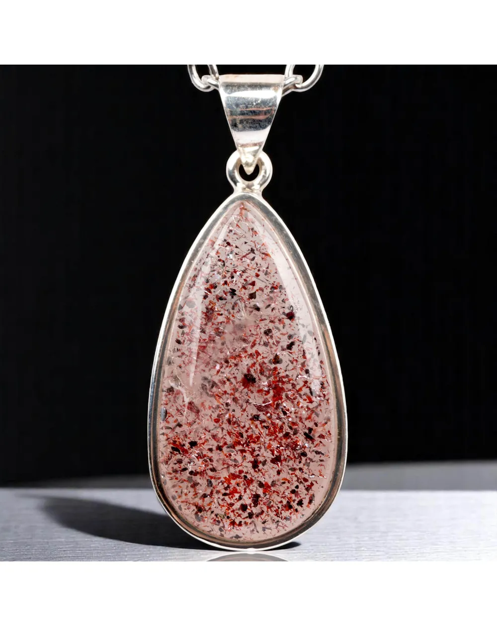 Ciondolo in Argento con Quarzo Fragola a Goccia.