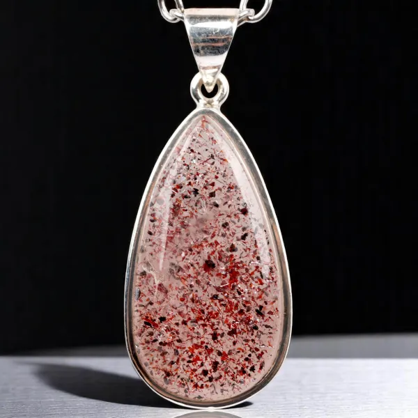 Ciondolo in Argento con Quarzo Fragola a Goccia.