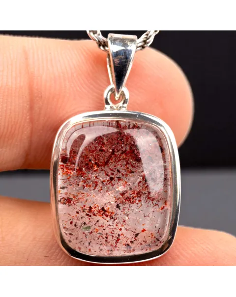 Ciondolo in Argento con Quarzo Fragola – Forma Rettangolare