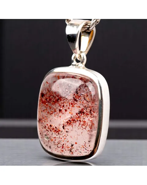 Ciondolo in Argento con Quarzo Fragola – Forma Rettangolare