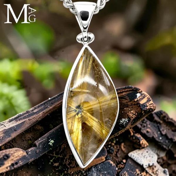 Ciondolo in Argento con Quarzo Rutilato Dorato.
