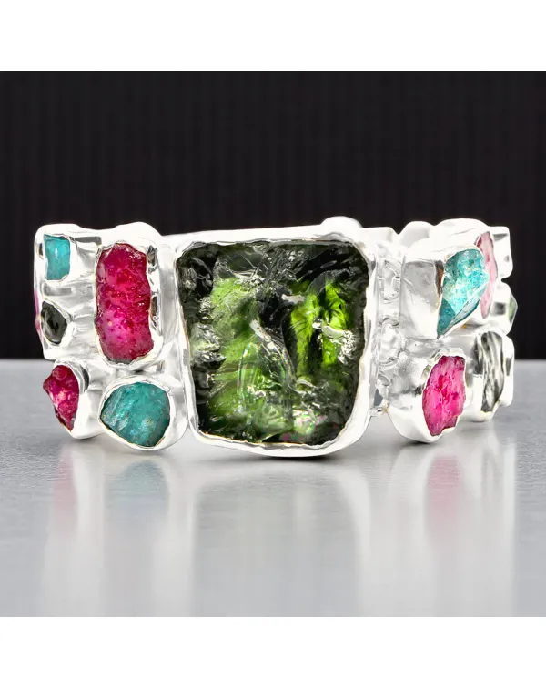 Bracciale in Argento con Quarzo Verde, Apatite Blu...