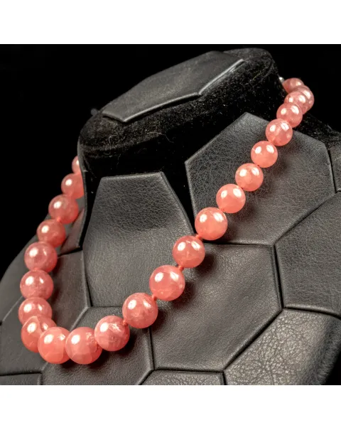 Collana Esclusiva di Perle di Rodocrosite Naturale Gem.
