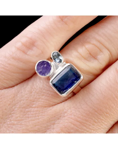 Anello in argento 925 con Tanzaniti e Acquamarina.