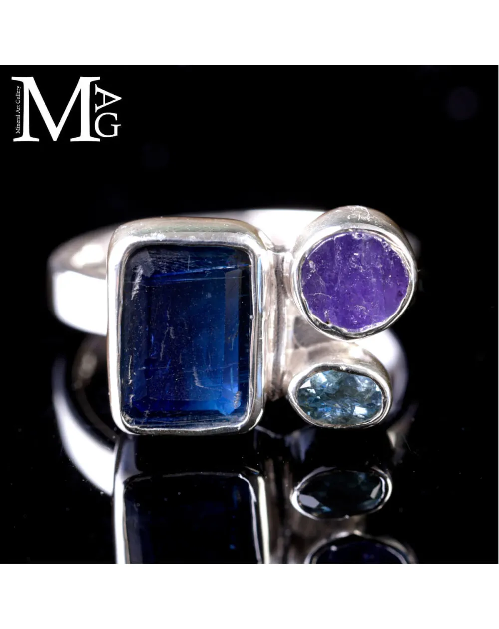 Anello in argento 925 con Tanzaniti e Acquamarina.