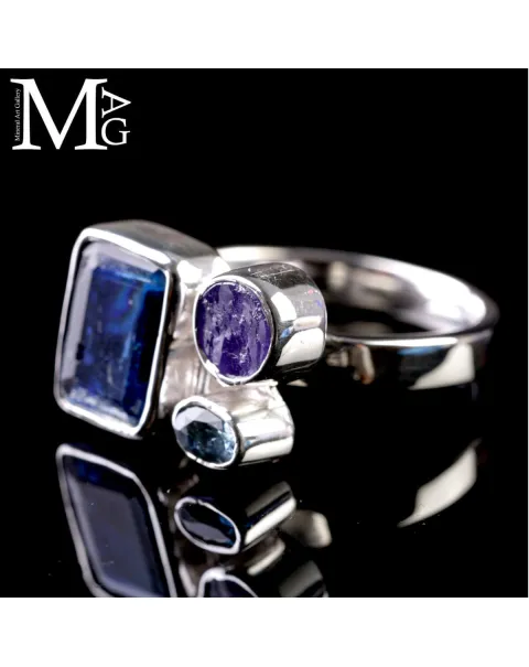 Anello in argento 925 con Tanzaniti e Acquamarina.