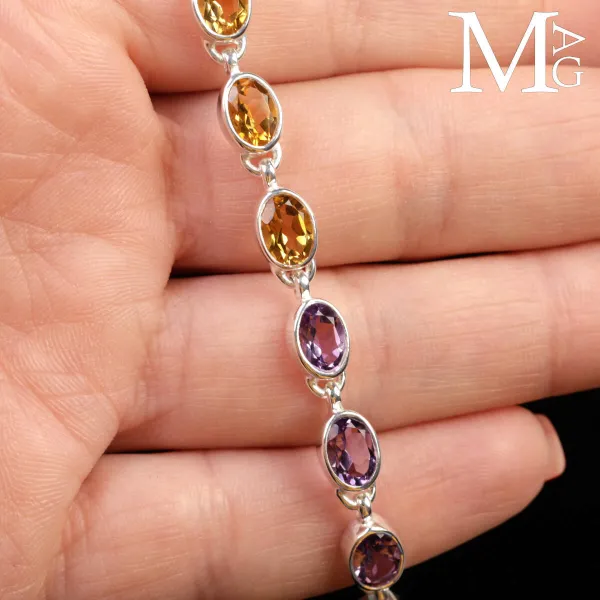 Bracciale in Argento con Gemme Multicolore.