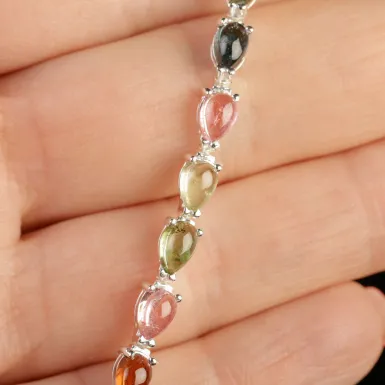 Bracciale in Argento con Tormaline Multicolore a G...
