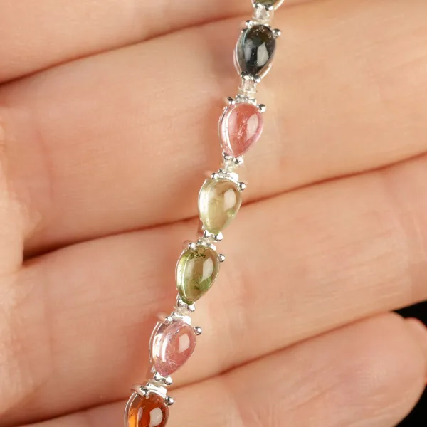 Bracciale in Argento con Tormaline Multicolore a Goccia