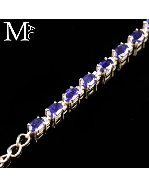 Bracciale in Argento con Zaffiri Blu Sfaccettati.