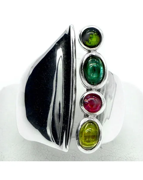 Anello a fascia con Tormaline colorate