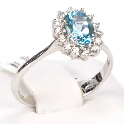 Anello Oro Bianco Acquamarina e Diamanti