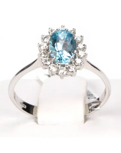 Anello Oro Bianco Acquamarina e Diamanti