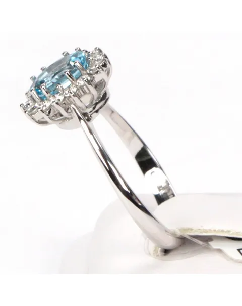 Anello Oro Bianco Acquamarina e Diamanti