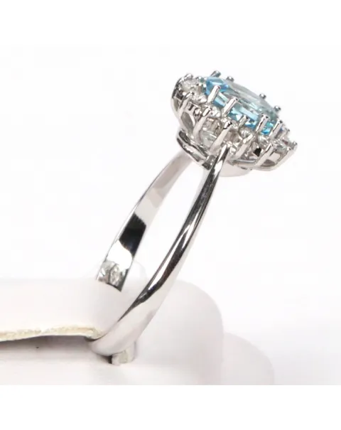 Anello Oro Bianco Acquamarina e Diamanti
