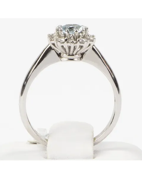 Anello Oro Bianco Acquamarina e Diamanti