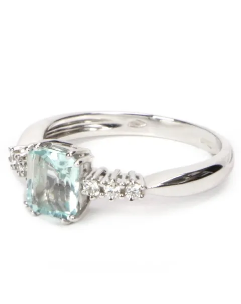 Anello Oro Bianco Acquamarina e Diamanti