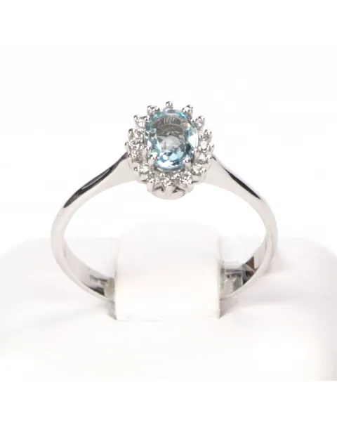 Anello Oro Bianco Acquamarina e Diamanti