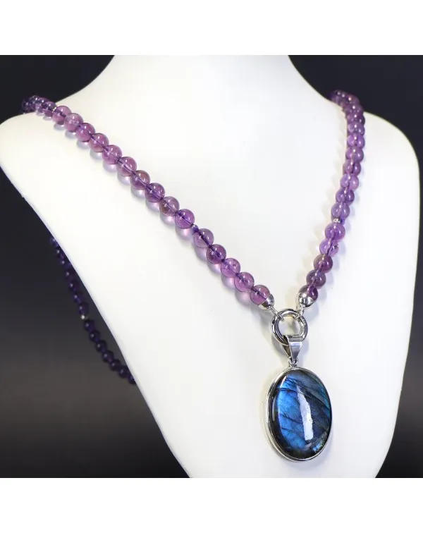 Collana in Ametista con Labradorite cabochon