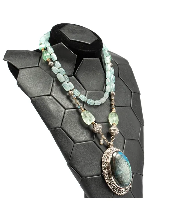Collana in Acquamarina e Larimar con Labradorite c...
