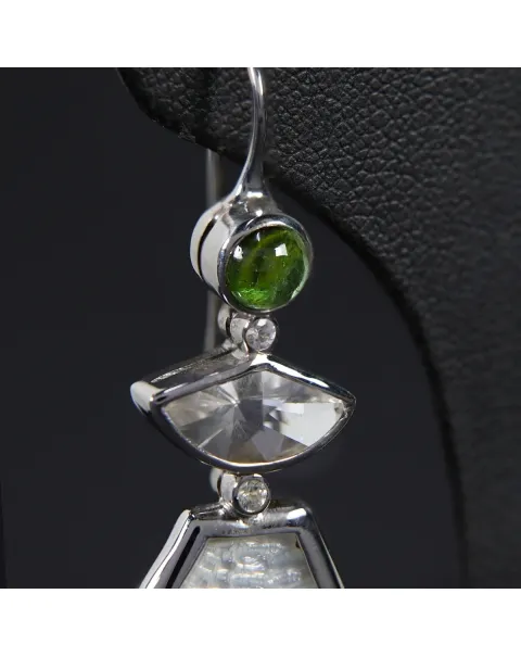 Orecchini Tormalina, Diamante, Quarzo e Madreperla