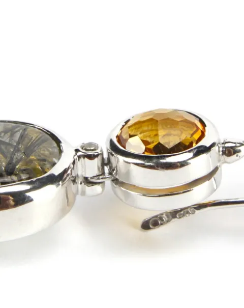 Orecchini Quarzo Tormalinato, Quarzo Citrino e Diamante