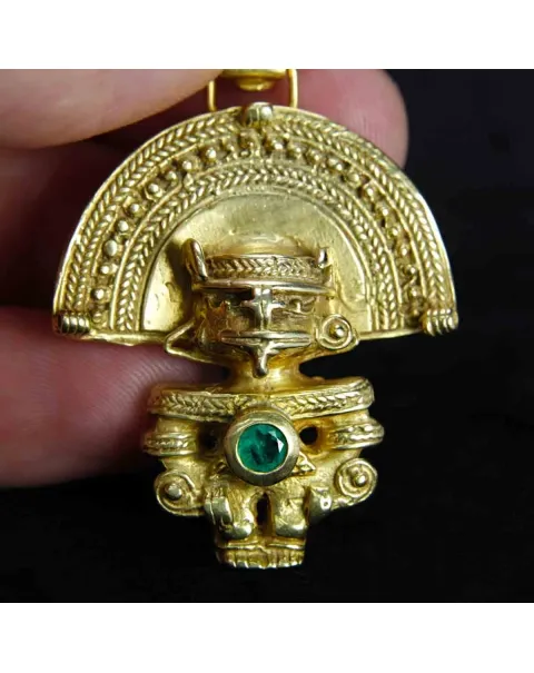 Pendente Naylamp in Argento e Oro con Smeraldo