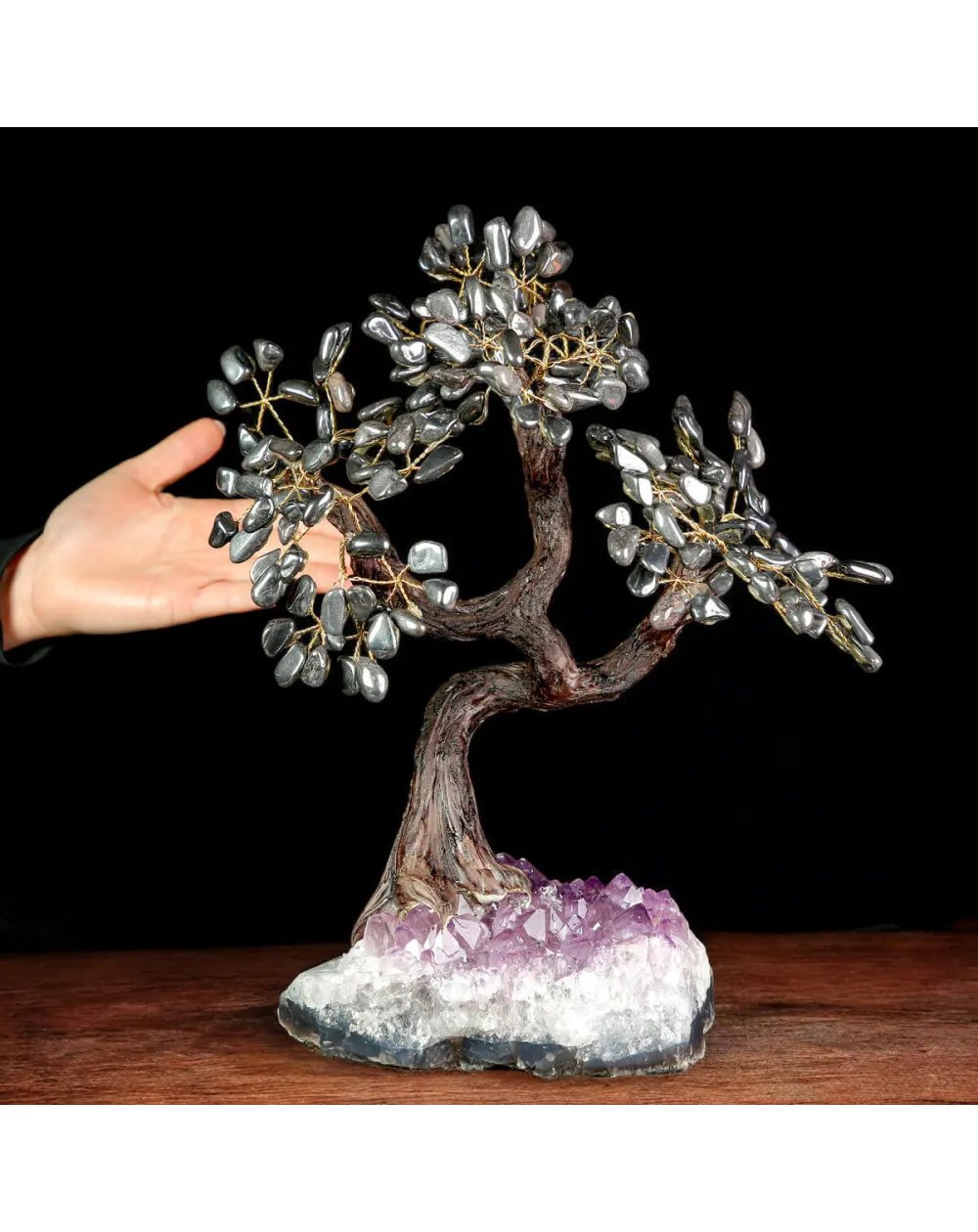 Albero Bonsai in Ematite su Base di Ametista – Elemento Feng Shui.