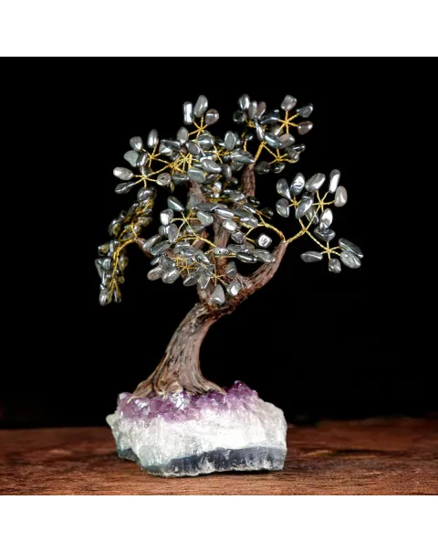 Albero Bonsai in Ematite su Base di Ametista – Elemento Feng Shui.