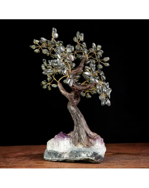 Albero Bonsai in Ematite su Base di Ametista – Elemento Feng Shui.
