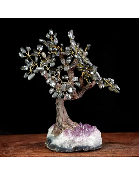 Albero Bonsai in Ematite su Base di Ametista – Elemento Feng Shui.
