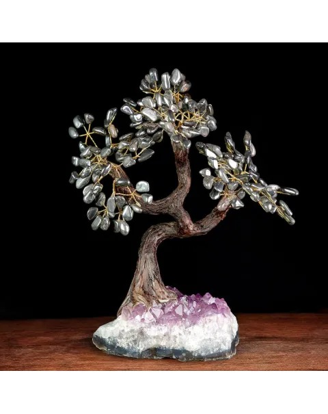 Albero Bonsai in Ematite su Base di Ametista – Elemento Feng Shui.