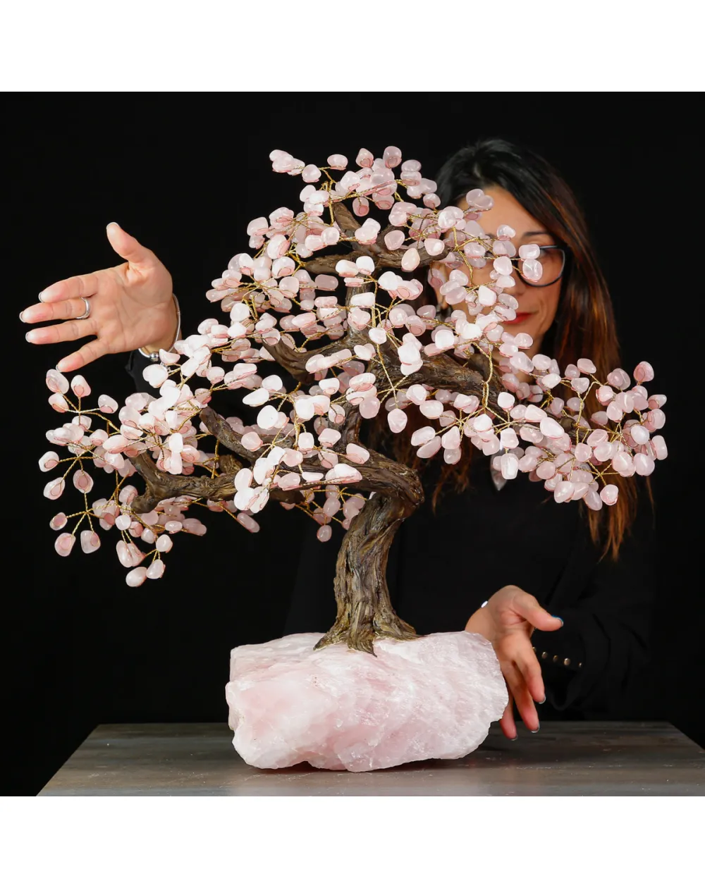 Albero Dei Soldi Feng Shui In Quarzo Rosa Naturale, Altezza Circa 17 Cm