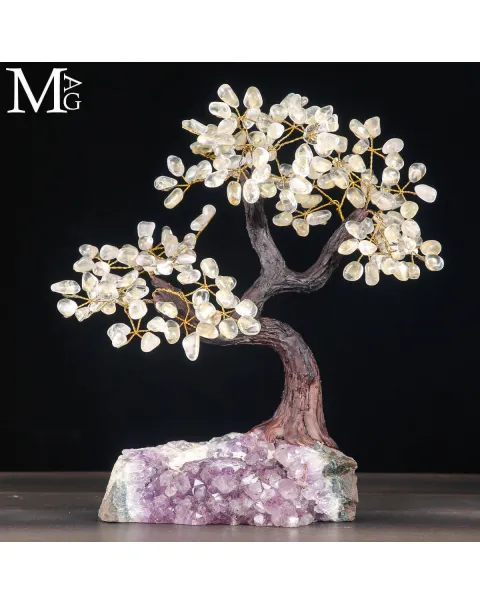 Albero della Vita - foglie in Quarzo e base di Ametista naturale.