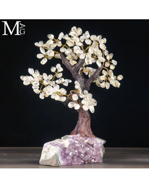 Albero della Vita - foglie in Quarzo e base di Ametista naturale.