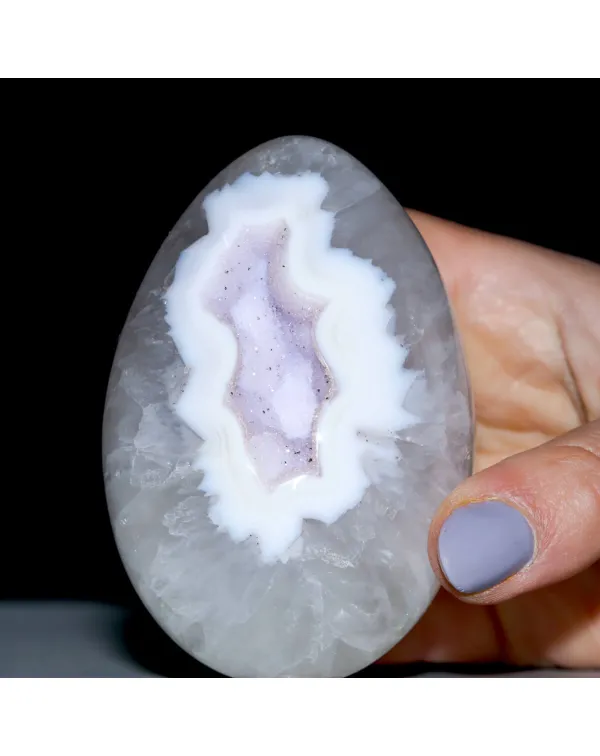 Uovo in Agata e Quarzo con Geode Viola Naturale