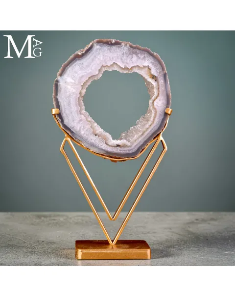 Geode di Agata Naturale con Drusa di Quarzo su Base in Ferro Decorativa