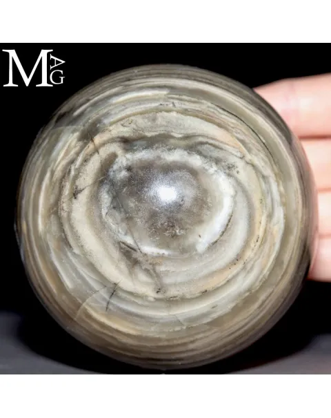 Sfera in Agata Naturale – Toni Grigi, Crema e Striature Terrose