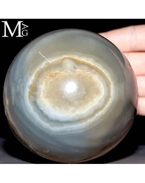 Sfera in Agata Naturale – Toni Grigi, Crema e Striature Terrose
