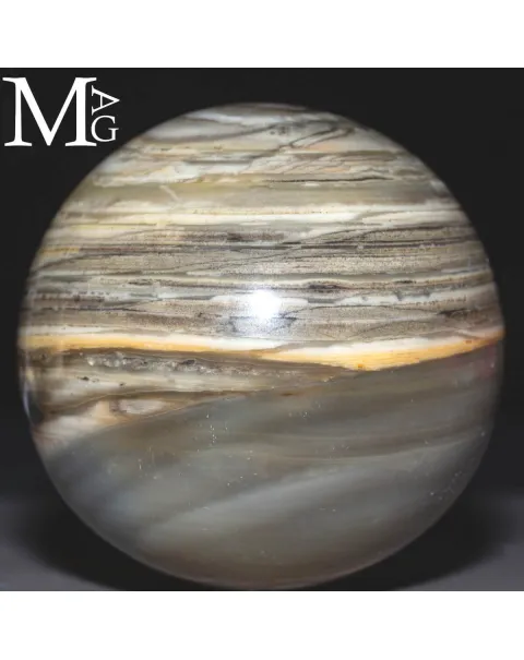 Sfera in Agata Naturale – Toni Grigi, Crema e Striature Terrose